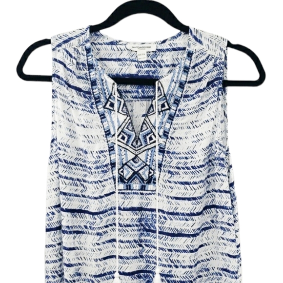 BeachLunchLounge Riviera Indigo Print Embroidered Viscose Anthropologie Dress - Picture 2 of 8